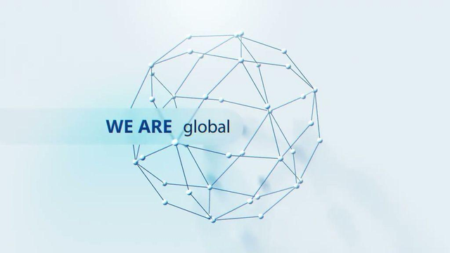 circular shape of lines and nodes with text "We are global"