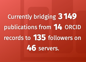 Currently bridging 3 149 publications from 14 ORCID records to 135 followers on 46 servers.
