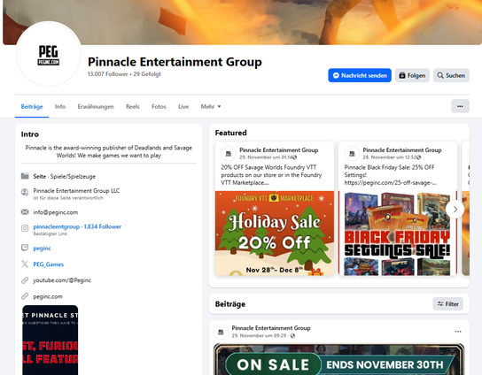 The Facebook Business Page for Pinnacle Entertainment Group.