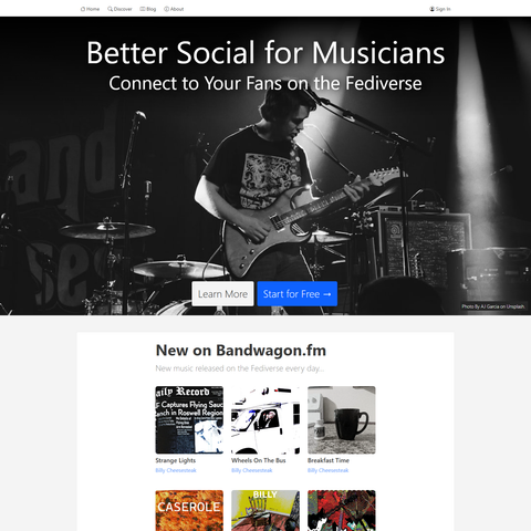 Screenshot of the bandwagon.fm startpage