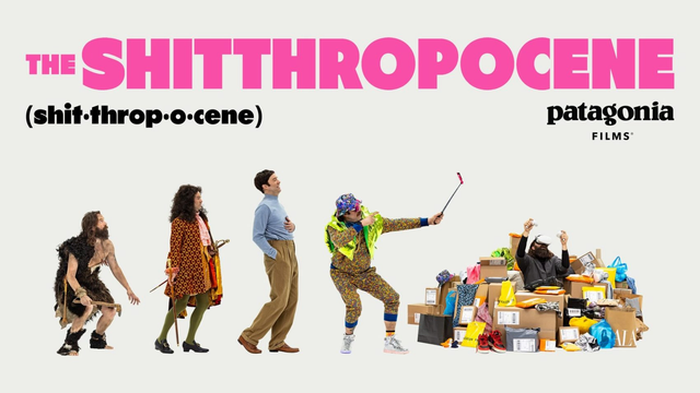 The Shitthropocene poster, showing the evolution of man devolving into a pile of trash.