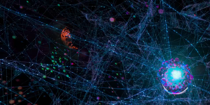 Into the Spider-verse screencap of a portal opening up among the cosmic outer space and the Web of Life and Destiny