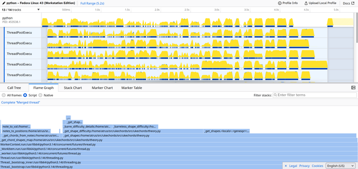 Screenshot of "Samply" showing the flame-graph breaking down where samples showed the call stack of a python project were located proportionally
