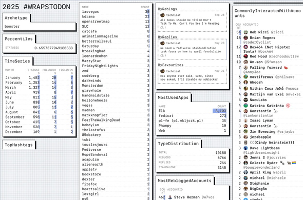 highly detailed 2025 Wrapstodon report filled with stats on tags and accounts
