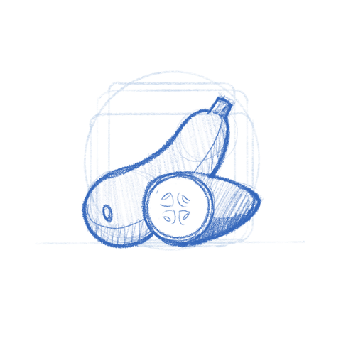 Scrummy app icon sketch. A bunch of veggies.
