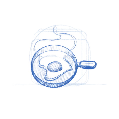 Scrummy app icon sketch. A frying pan with an egg.