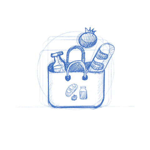 Scrummy app icon sketch. A bag full of groceries.