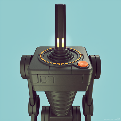 3D robot design, featuring an Atari 2600 retro console as its chest and head.