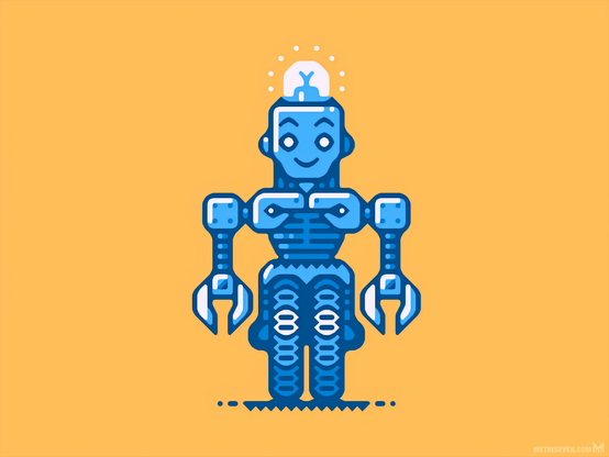 Graphic-style robot-on-wheels design with a light on his head.