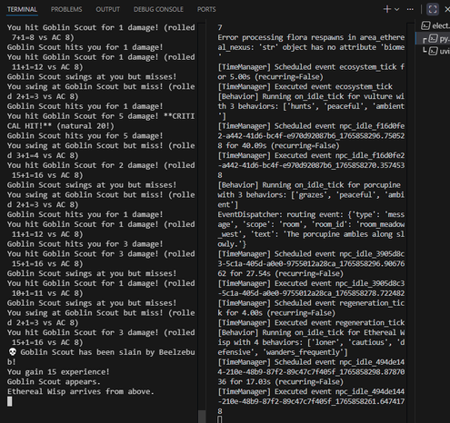 A spew of debug messages from the client and the engine