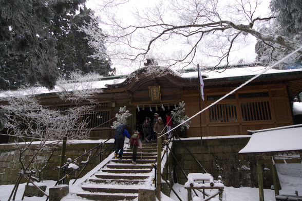 Snow falls on Atago-jinja. The shrines is on top of Kyoto City's tallest mountain.