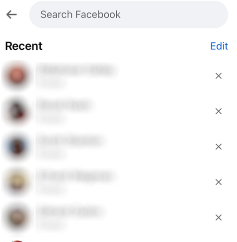 Facebook search menu