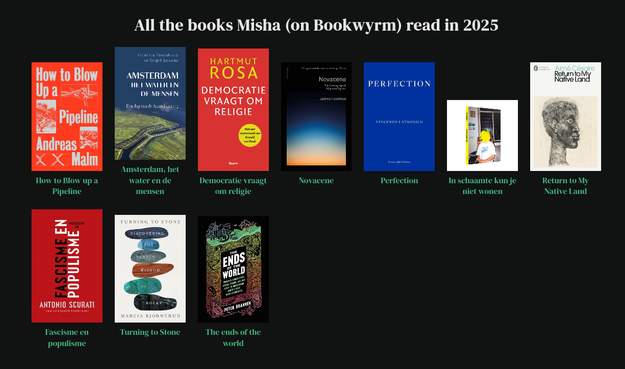 Screenshot of Bookwyrm showing me the books I have read in 2025.