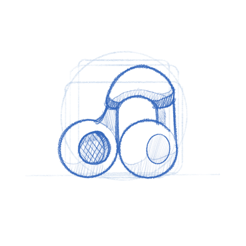Gelly app icon sketch. Headphones shaped like musical note.