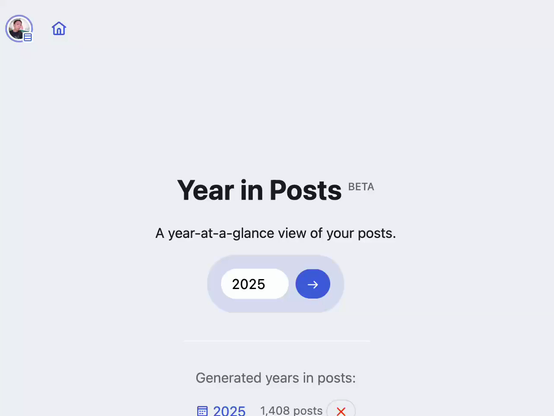 Demo of "Year in Posts" on Phanpy, which shows a year-at-a-glance view of my posts.
