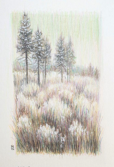 I was experimenting with new techniques in colour pencil for this drawing, but as it has been popular on social media I am putting it up for sale at a special low price.
An A5 landscape drawing of a very pale soft toned winter rural scene with clumps of grasses in the foreground and trees in the background. The drawing is on white paper.
An original art work, please note that the frame is not included.
Colour pencil on white paper
Size A5 (148 x 210mm / 5.8 x 8.3")