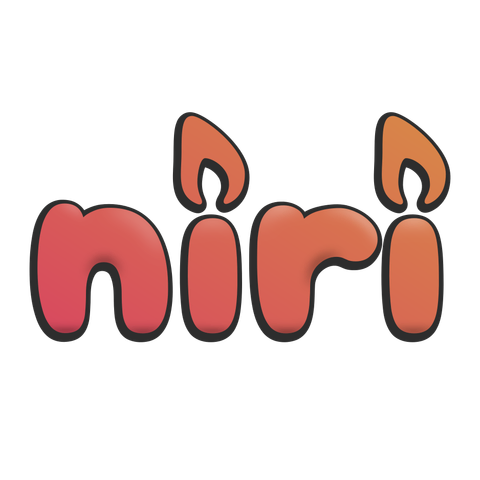 niri full-sized logo. It's the word niri but the i dots are candle flames.