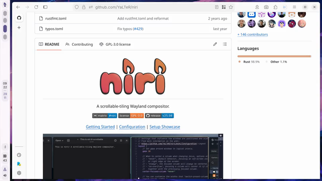 Showcasing horizontal drag to scroll the view in niri.