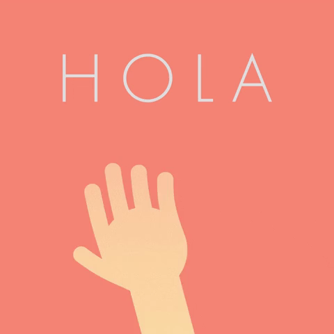 An animated hand waving. Above it is: hello, olá, salut, hallo, hola