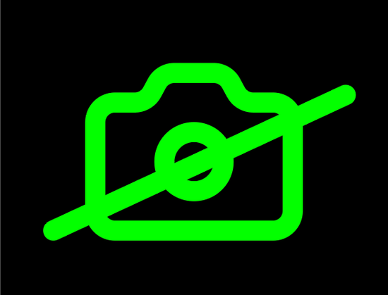 Icon of a photo camera in green on black background