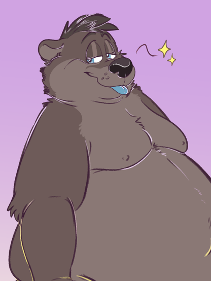 A closeup image of Cooper, a fat river otter with brown and tan fur.

He's looking at the viewer cockily with his blue tongue sticking out of his muzzle.