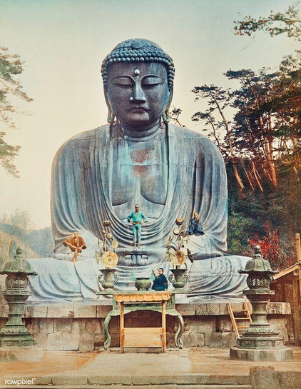 The Bronze Buddha at #Kamakura, hand–colored albumen silver print from #Japan. Described and Illustrated by the Japanese (1897) by Kazumasa Ogawa.
#BuddhistArt #Buddhism
