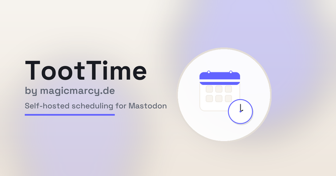 TootTimo SocialMedia Preview Image shows a calendar and a clock with the slogans