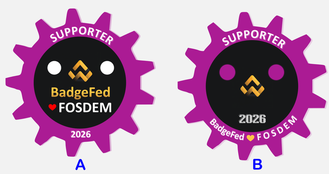 In option A the badge has the letters BadgeFed and Fosdem in the middle, in option B they look more clean