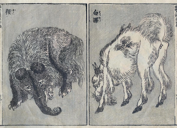 Illustration of a baku (left).

Image thanks - https://ja.ukiyo-e.org/