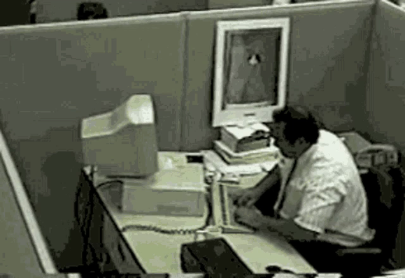 An "historical" animated gif - a man destroying his pc
