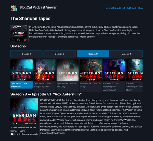 screenshot showing blogcat podcast viewer