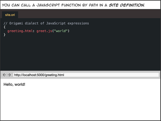 You can call a JavaScript function by path in a site definition.