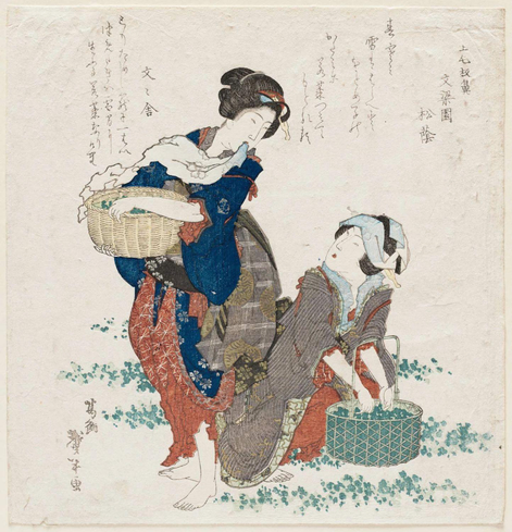 Woodblock print of women gathering spring herbs.

Image thanks - https://ja.ukiyo-e.org/