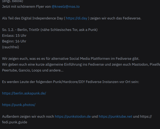 a longer German text, the content is irrelevant. in this text are 5 links which are marked as links. but the 6th has no link function. also some links later don't have link function.