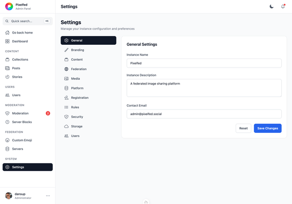 New Pixelfed Admin Dashboard