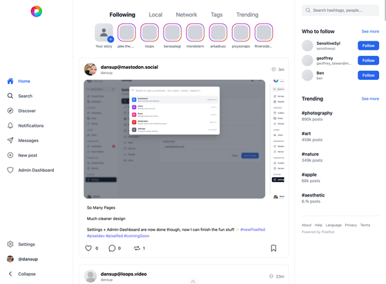 The new Pixelfed webUI