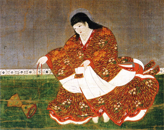 Portrait of the young Emperor Antoku. When he was 6 years old, during the Battle of Dan-no-ura in April 1185, Antoku's grandmother Taira-no-Tokiko took him and plunged with him into the water in the Shimonoseki Straits, drowning the emperor rather than allowing him to be captured by the opposing forces.