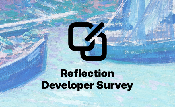 Sharepic with a painting with some boats in the background. In the foreground there's the Reflection symbolic icon, and the text "Reflection Developer Survey".