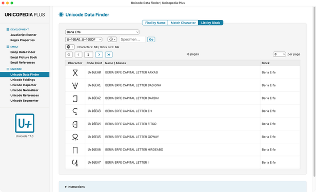 Unicopedia Plus application screenshot