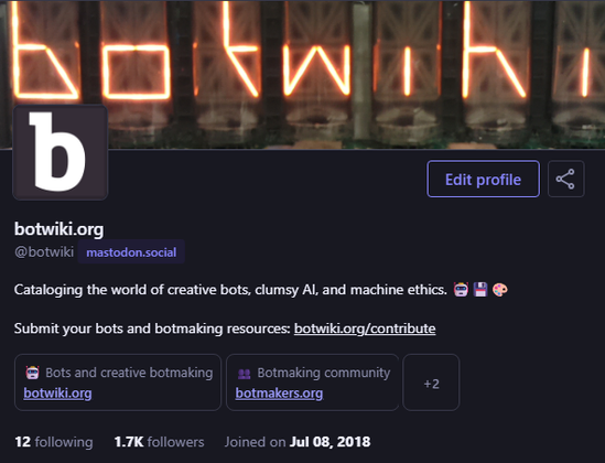 A screenshot of a Mastodon profile with the usual elements, including profile image, header image, description, etc.

The profile fields which include links to various websites and were previously shown in a table layout with each field on a new line, are now displayed as sort of mini cards, two next to each other on one line and a "+2" card that would, upon clicking, show all profile fields shown in a table layout (not visible in the screenshot).