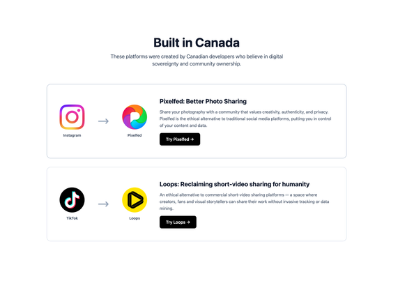 Built in Canada, a screenshot from MadeInCanada.Social