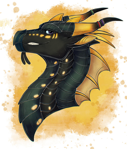 A portrait of a SeaWing-NightWing hybrid dragon. 