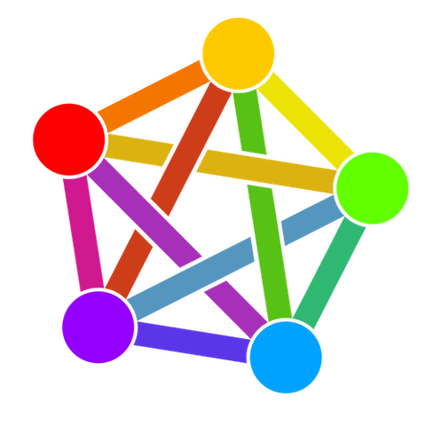 Simplified representation of a social media network as a set of nodes linked with edges