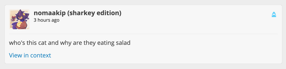 a post that federated to a Friendica instance showing the Sharkey icon in the top right hand corner 