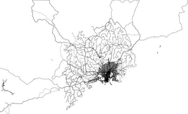 Monochrome heatmap showing lots of Strava activities around greater Helsinki.