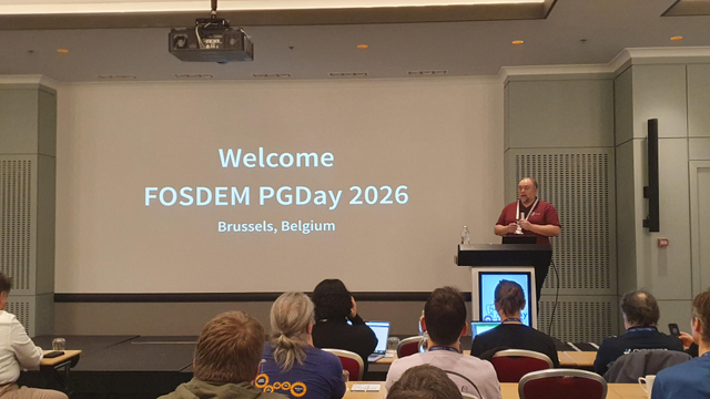 The stage of the FOSDEM PGDay 2026