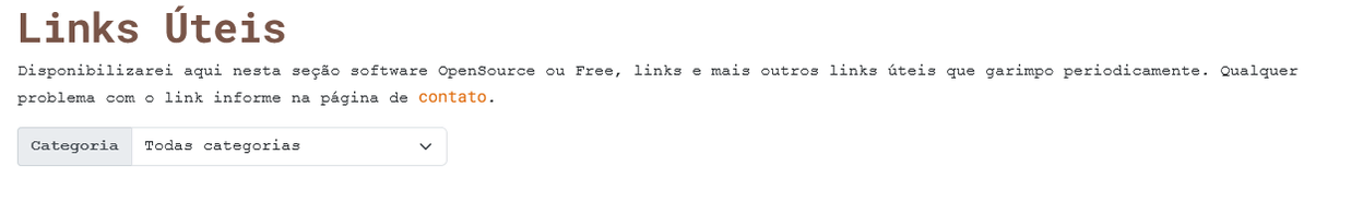 Caixa de seleção para filtragem de categoria da página de links do site wcrodrigues.dev.br