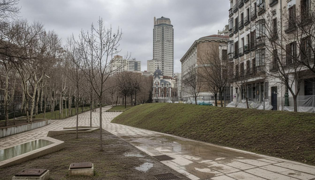 The AI has taken that architects' drawing and rendered the scene with near photographic reality. This time the trees have all lost their leaves, the grassy areas are dull and muddy, and there are rain puddles on the pathways. And because the trees are leafless the uninspiring buildings behind the park are far more visible, they had previously been drawn in pastel colours to de-emphasise them on the architects' version.

Oh, and because the weather is lousy there are no people in the park at all.