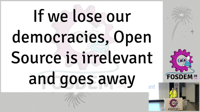Richi with a deeply felt call for all of us in FOSS to keep on doing the good stuff and also to care about what makes it possible - democracy and a free world.