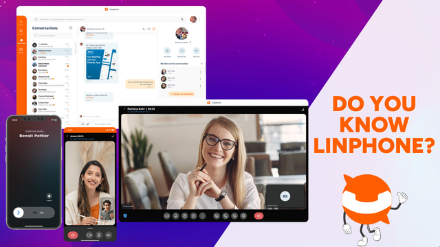 Visuals of the Linphone application appear on the left, and on the right the phrase ‘Do you know Linphone?’ is written.
